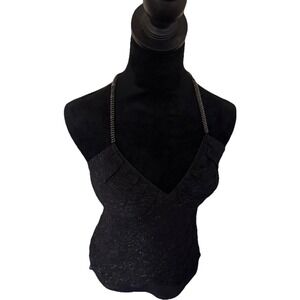 Express Design Studio Y2K Halter Top‎ Beaded Details Size M  Black